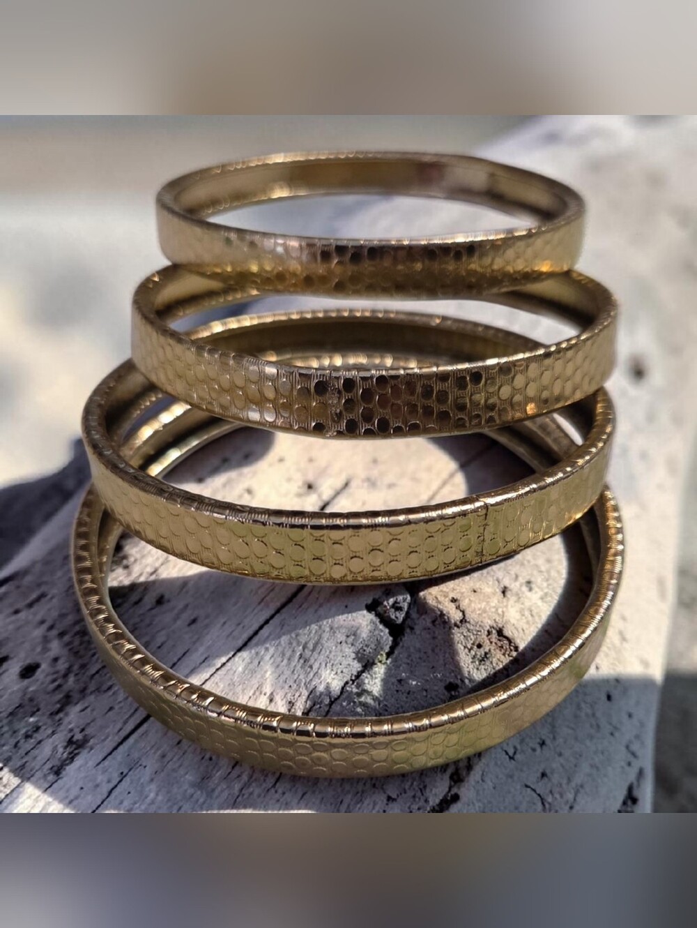 Stacked Gold Textured Bangle Bracelets